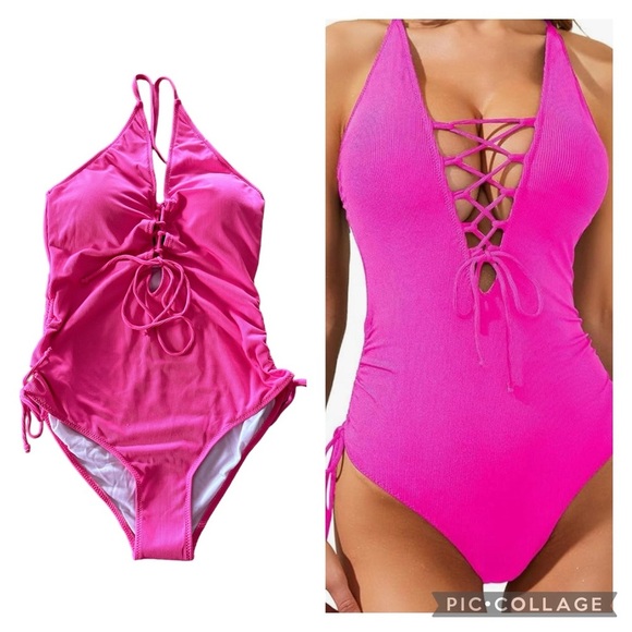 HOLIPICK One Piece Pink Medium Bathing Suit BNWT - Picture 1 of 13